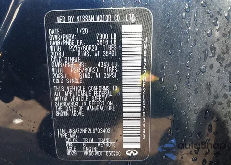 2020 Infiniti Qx80 Luxe from USA, damaged, VIN JN8AZ2NF2L9703493